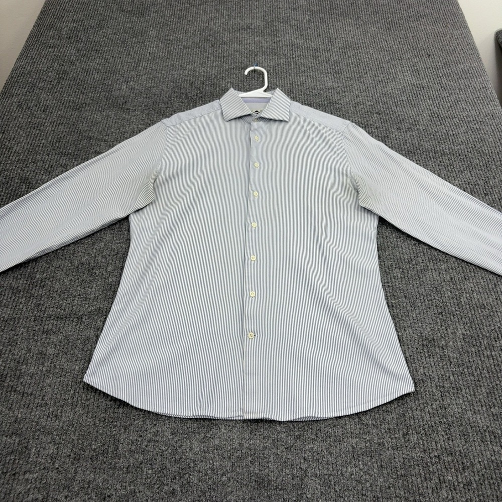 Hackett Mayfair Shirt Mens 15.5 Blue White Cotton Striped Slim Fit Business Luxe